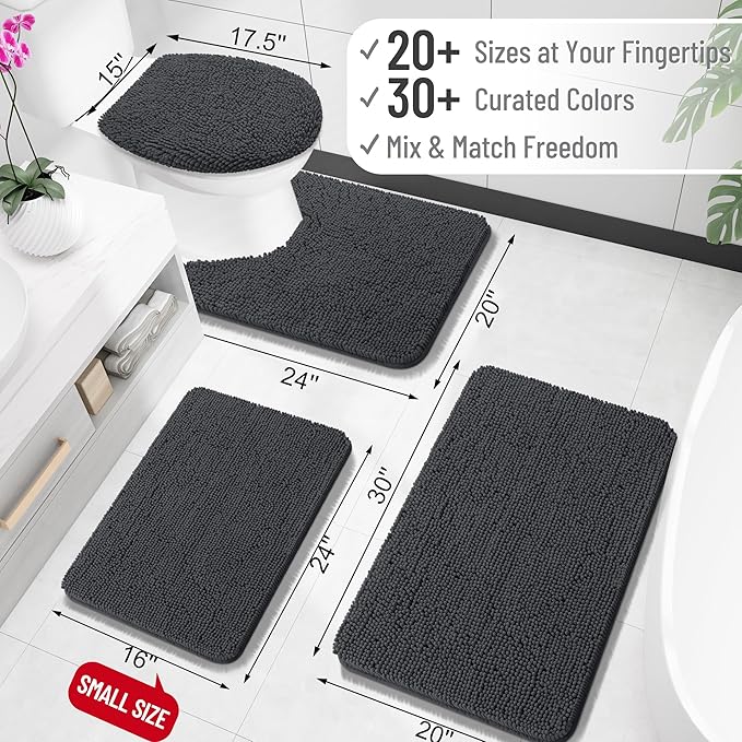 OLANLY Bathroom Rugs 34x21, Extra Soft Absorbent Chenille Bath Rugs, Rubber Backing Quick Dry, Machine Washable Bath Mats for Bathroom Floor, Tub and Shower, Home Decor Accessories, Dark Grey