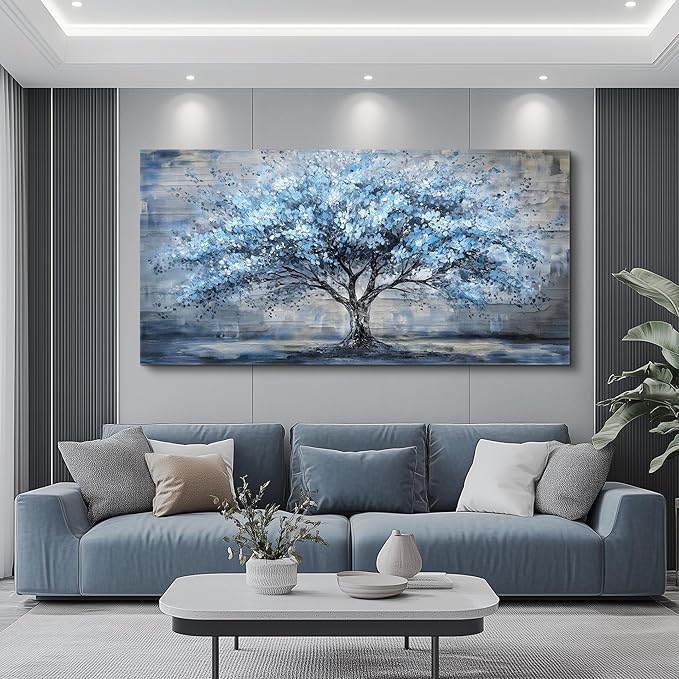 Canvas Wall Art for Living Room Wall Decor for Bedroom Office Modern Hotel Wall Decorations Blue Tree Landscape Paintings Abstract Pictures Artwork Room Aesthetic Home Decor 20x40 in
