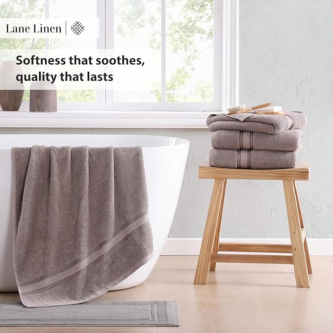 LANE LINEN 100% Cotton Bath Towels Set of 4 (30"x60") - Zero Twist, Mercerized Cotton Bathroom Towel Set - Quick Dry, Soft & Absorbent Large Bath Towels - Mininmal Linting After 3 Washes - Platinum