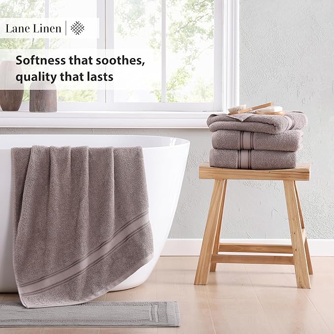 LANE LINEN Large Bath Towels - 100% Cotton Bath Sheets Extra Large, Oversized Bath Towels for Adults, Zero Twist, Quick Dry Bath Sheet Set, Body Towels, 4 Piece Bath Towel Sets for Bathroom- Platinum
