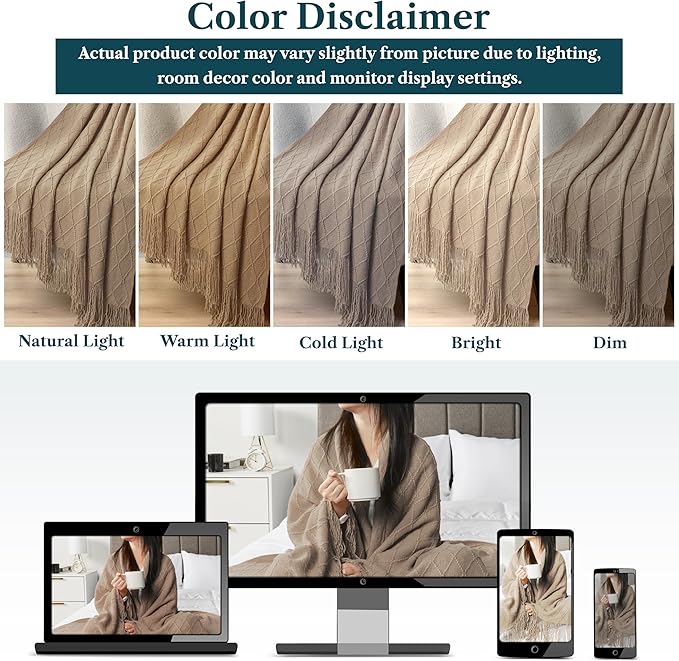 PAVILIA Tan Taupe Knit Throw Blanket for Couch, Twin Bed, Soft Knitted Farmhouse Sofa Throw for Living Room, Lightweight Decorative Fall Blanket for Chair, Outdoor Textured Boho Blanket, 60x80