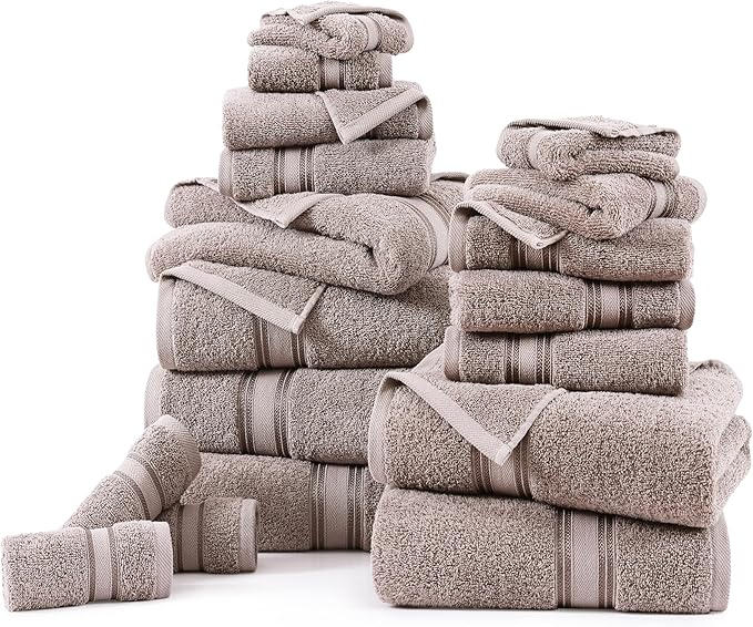 LANE LINEN 100% Ring-Spun Cotton Towels Set 18 – Zero Twist, 6 Bath Towels, 6 Hand Towel & 6 Washcloths, Stays Plush After Washes, Ideal for Spa, Hotel & Family Bathrooms, Highly Absorbent – Platinum