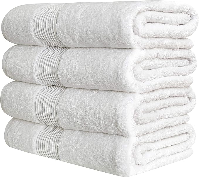 Luxury Extra Large Oversized Bath Towels | Hotel Quality Towels | 650 GSM | Soft Combed Cotton Towels for Bathroom | Thick & Fluffy Bath Sheets | White - 4 Pack
