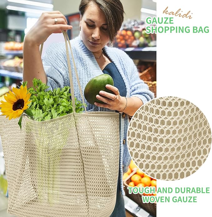 KALIDI BeachNylon Mesh Tote Bag, Casual Tote Bag Hobo Women Foldable MAX 23L Shoulder Bag For Beach Picnic Vacation