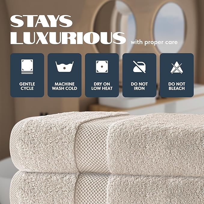 White Classic Luxury Bath Towels Set of 4 Large - 700 GSM Cotton Ultra Soft Bath Towels 27x54 | Highly Absorbent and Quick Dry | Hotel Towels for Bathroom Luxury, Plush Shower Towels, Ivory