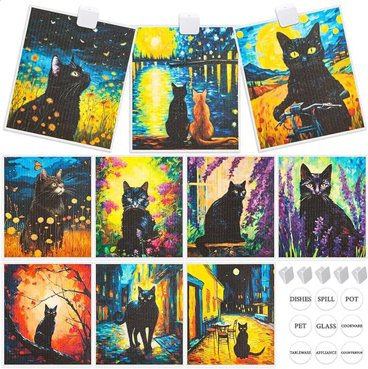 Lucomb 10 Pack Swedish Dishcloth Cellulose Sponge Cloths Bulk, Reusable Absorbent Kitchen Towels Dish Cloths Set Quick Drying Washable for Dishes Counters