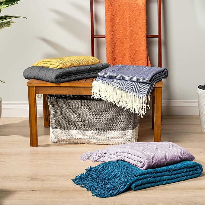 PAVILIA Dark Gray Knit Throw Blanket for Couch Bed, Soft Knitted Farmhouse Sofa Throw for Living Room, Lightweight Decorative Summer Throw Blanket for Chair, Outdoor Textured Boho Blanket, 50x60