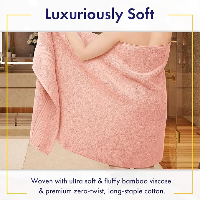 Ultra Soft & Plush Viscose from Bamboo Bath Towels - 700 GSM Luxury Bath Towels - 6 Piece Set - Super Absorbent & Quick Drying (Blush Pink)