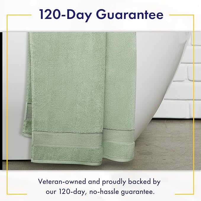 100% Organic Zero-Twist Cotton Towel - Luxury Bath Towel - Ultra Soft & Plush 700GSM Long-Staple Cotton (Eucalyptus Green)