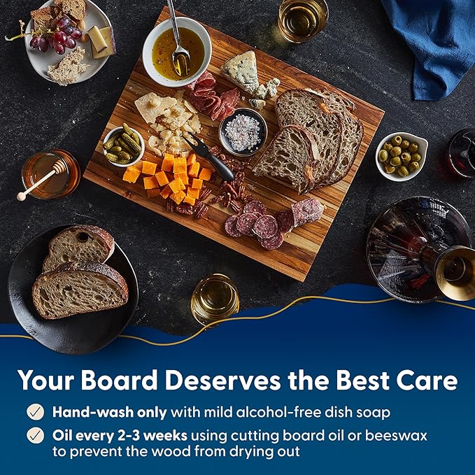 Sonder Los Angeles, Large Teak Wood Cutting Board for Kitchen with Juice Groove, Reversible Charcuterie Butcher Block 18x14x1.25 in (Gift Box Included)