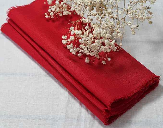 Christmas Table Runner with Fringe- 14x72 Inch Red, 100% Pure Linen Christmas Runner for Table, Red Table Runner for Winter – Machine Washable, Handmade