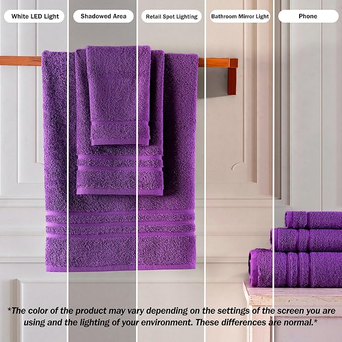 Hawmam Linen Luxury Cotton Washcloths 13x13 Inch - Large Hotel Spa Bathroom Face Towel | 12 Pack | Purple