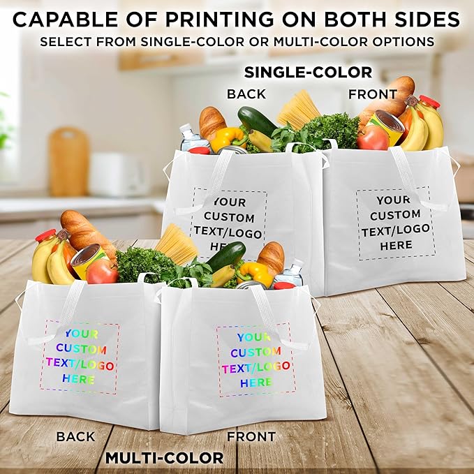 DISCOUNT PROMOS Custom Jumbo Sized Tote Bags Set of 10, Personalized Bulk Pack - Reusable Grocery Bags, Shopping Bags, Promotional Item Totes for Women - White