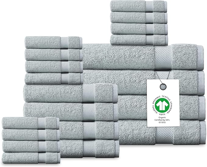 Delara Organic Cotton Luxuriously Plush Bath Towel 20 Piece Set|GOTS & Oeko-TEX Certified|Premium Hotel Quality Towels|Feather Touch Technology|650 GSM Long Staple|Soft, Quick Dry & Ultra-Absorbent