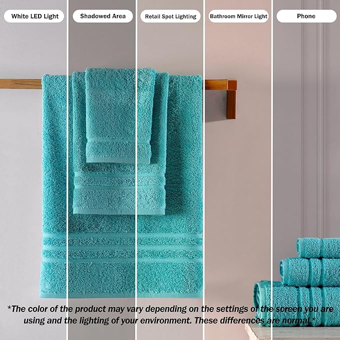 Hawmam Linen Teal Turquoise 6 Piece Bath Towels Set for Bathroom Original Turkish Cotton Soft, Absorbent and Premium 2 Bath Towels, 2 Hand Towels, 2 Washcloths