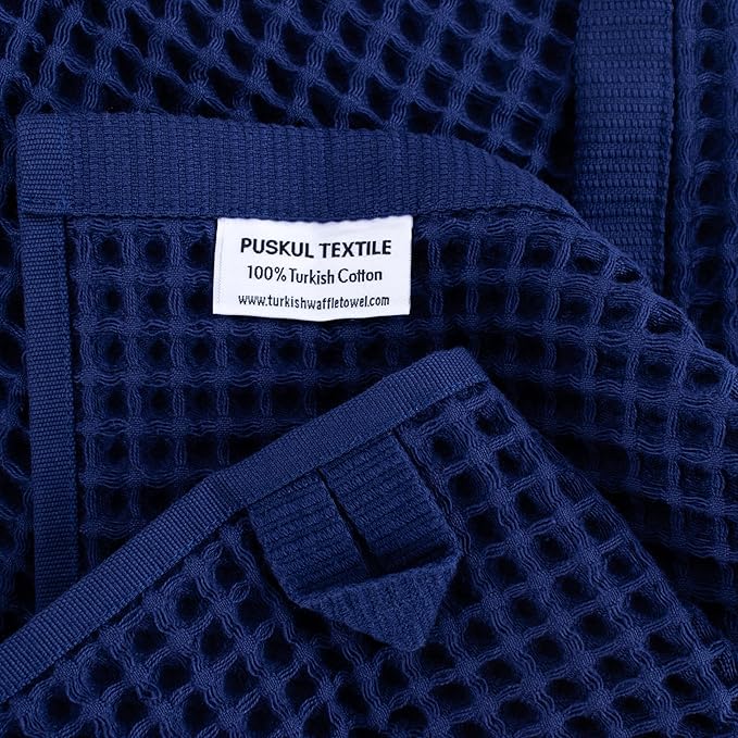 PÜSKÜL - Premium Waffle Towel Set 4 Pieces Navy Blue - Organic 100% Turkish Cotton Quick-Dry Towels for Bathroom Made in Turkiye (Navy Blue, Towel Set - 2 Hand & 2 Bath Towels)