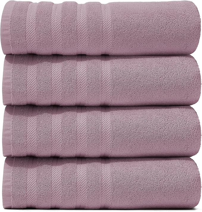 Hearth & Harbor Bath Towels for Bathroom - 100% Ring Spun Cotton Luxury Bathroom Towels - Soft & Highly Absorbent 4 Bath Towels, Dusty Purple