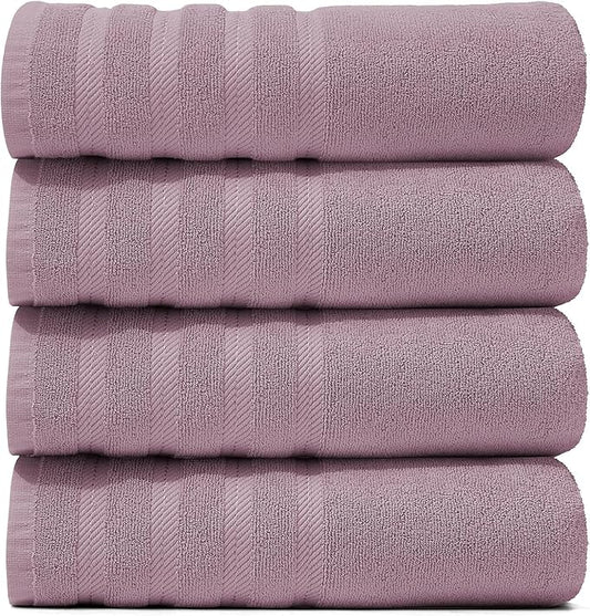 Hearth & Harbor Bath Towels for Bathroom - 100% Ring Spun Cotton Luxury Bathroom Towels - Soft & Highly Absorbent 4 Bath Towels, Dusty Purple
