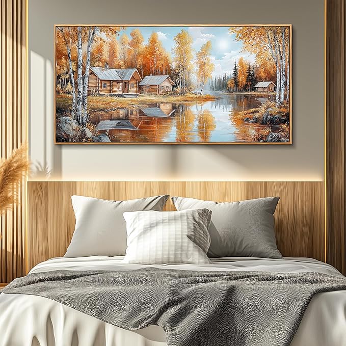 QIYILEXWART Canvas Wall Art For Living Room Wall Decor For Bedroom Office Wall Decoration Forest Cabin Landscape Painting Farmhouse Pictures Artwork Room Aesthetic Home Decor 20x40 In