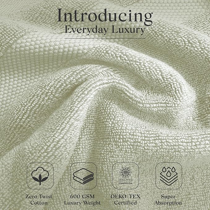 Premium Staple Cotton Bathroom Towel Set - Sage Green 600 GSM 6-Piece Luxury Bath Towel Set 1 Stripe - 2 Bath Towels, 2 Hand Towels & 2 Washclothes Set - High Absorbent & Quick Dry for Gym, Spa, Hotel