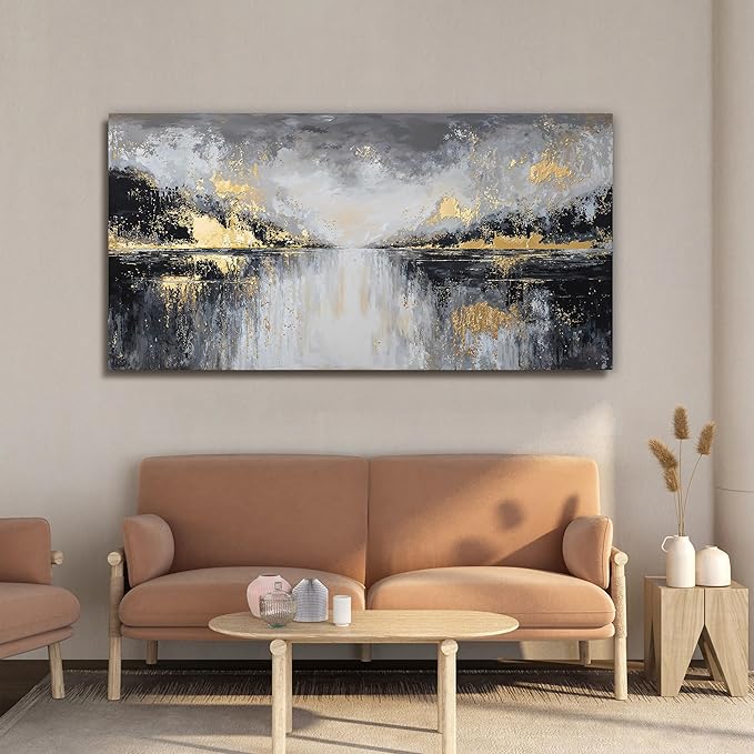 YISXINOAG Canvas Wall Art Modern Abstract Art Wall Decor Black and Gold Wall Decor Canvas Prints Modern Home Decorations Gold Abstract Art on Bathroom, Dining Room Ready to Hang Size 20"X40"