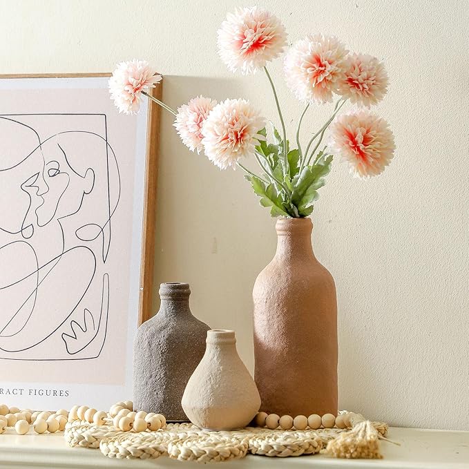 Ceramic Vase Set of 3, Vases Home Decor, Decorative Vases for Table, Boho Flower Vase Modern Neutral Vases for Room Decor, Table, Mantel,Entryway Living Room Kitchen Bedroom Bathroom - Brown