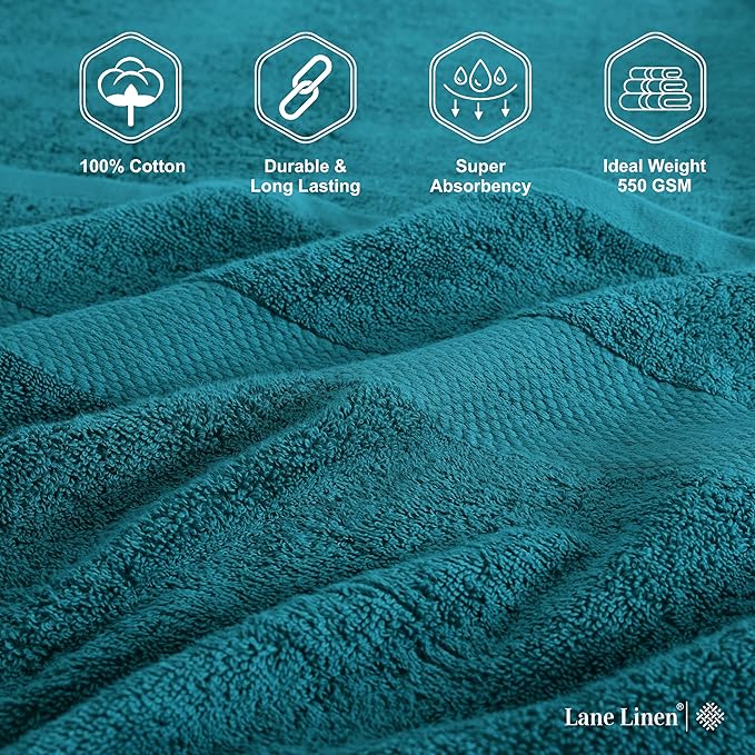 LANE LINEN 100% Cotton Luxury Bath Towel Set - 16 Pieces - Ring Spun, Quick Dry, Highly Soft & Absorbent - 4 Bath Towels, 8 Washcloths, 4 Hand Towels for Bathroom - Sustainably Produced - Sea Port