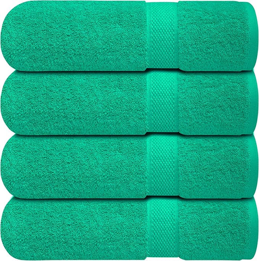 Infinitee Xclusives Luxury 100% Ring-Spun Cotton Bath Towels Set of 4 (27x54 inches) – Soft, Absorbent & Quick-Drying Towels for Bathroom, Gym, Spa & Hotel Use (Vivid Green, Bath Towels)