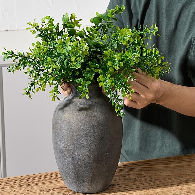 Large Ceramic Rustic Flower Vase, 10.43 Inch Tall Vintage Pottery Home Decor, Farmhouse Terracotta Vase for Living Room, Table, Shelf, Mantel Decoration, Farmhouse - Black Bronze