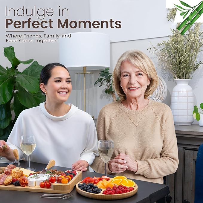 Bambüsi Personalized Charcuterie Board Gift Set - Cheese Board & Serving Tray - Large Bamboo Charcuterie Boards - Unique Elegant Housewarming Gifts New Home, Wedding Gifts, Natural