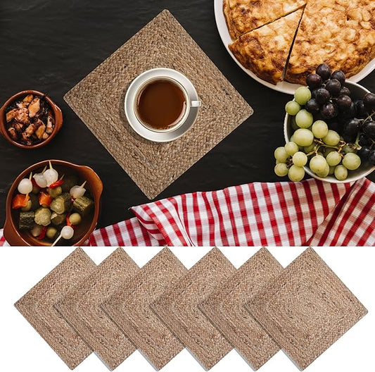 Craft Trade Set of 6 Hand Braided Jute Placemats Fiber Rustic Vintage Farmhouse Dining Table Mat for Parties Birthday BBQ 13x13 Inch Natural