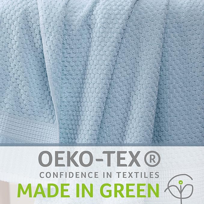 NY Loft 100% Cotton Bath Towel 4 Pack | Super Soft & Absorbent Quick-Dry Bath Towels 30" x 52" |Textured and Durable Cotton | Trinity Collection (4 Pack Bath Towel, Chambray Blue)