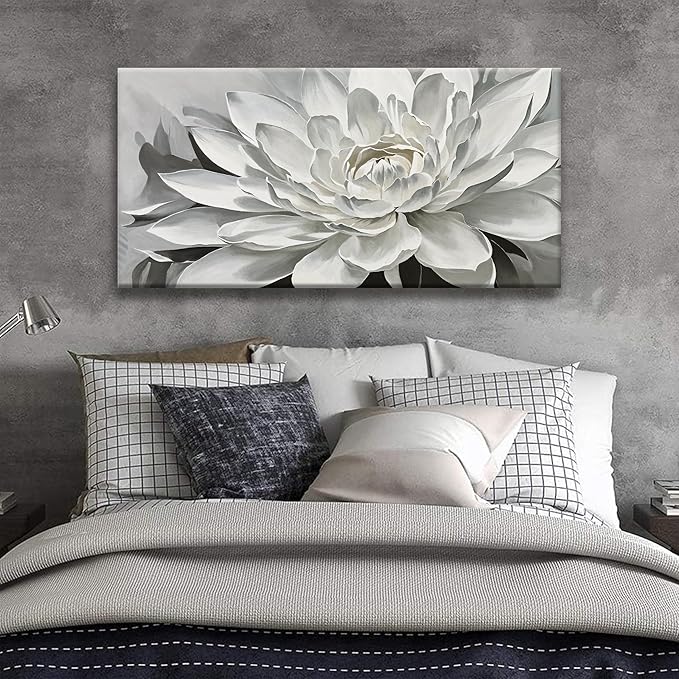 TAIJXAGSG Canvas Art Wall Decor lotus Print Paintings Flower White Wall Art Prints Decor Ready To Hang For Bathroom Bedroom And Office Kitchen Home Decor Artwork 20" × 40"