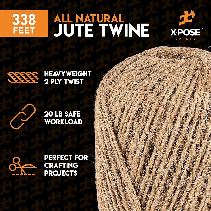 Jute Twine - 2 Ply Brown Roll 338 Feet Natural Jute String for Crafts, Packaging, Wrapping, Decorative Rope Cord for Hanging Ornaments