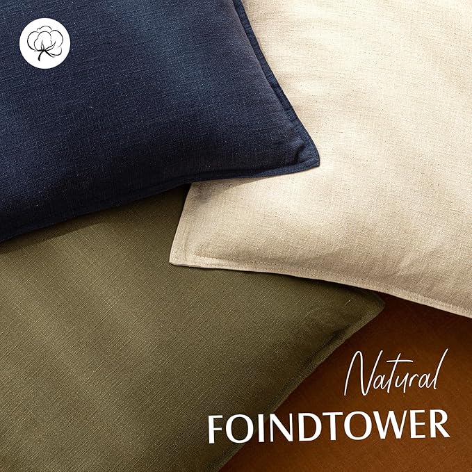 Foindtower Pack of 2, Decorative Linen Soild Throw Pillow Covers Soft Accent Cushion Case Boho Farmhouse Neutral Pillowcase for Couch Sofa Bed Living Room Home Decor 22 x 22 Inch Natural Beige