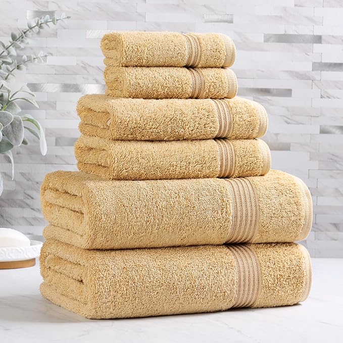 Superior Luxury Cotton Bath Towel - 6 Piece Set, Premium Egyptian Cotton Towels, Gold