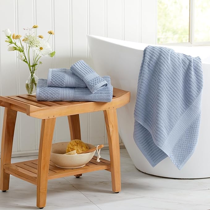 Springtree Home 100% Cotton Bath Towel Set of 4 | Super Soft & Absorbent with Quick-Dry Fibers | 4 Bath Towels | Textured and Durable Cotton | Krista Collection - Dusty Blue