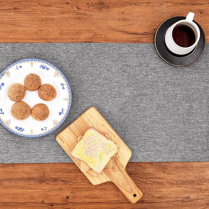 Mebakuk Linen Farmhouse Table Runner Large Burlap Style Soft and Waterproof Decorative Fabric Runner for Outdoor Wedding and Dinner (14 x 132 Inch, Dark Grey)