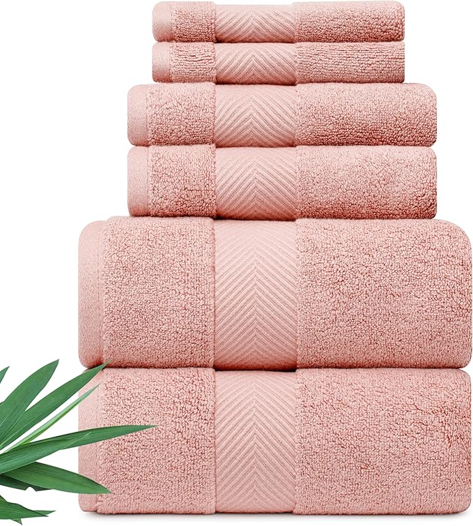 Ultra Soft & Plush Viscose from Bamboo Bath Towels - 700 GSM Luxury Bath Towels - 6 Piece Set - Super Absorbent & Quick Drying (Blush Pink)