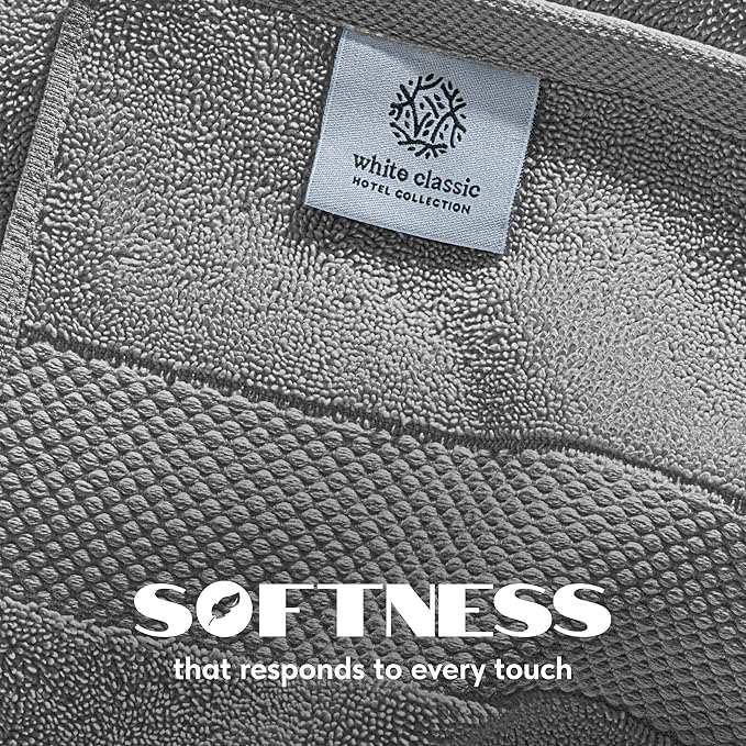 White Classic Luxury Bath Towels Set of 4 Large - 700 GSM Cotton Ultra Soft Bath Towels 27x54 | Highly Absorbent and Quick Dry | Hotel Towels for Bathroom Luxury, Plush Shower Towels, Light Grey