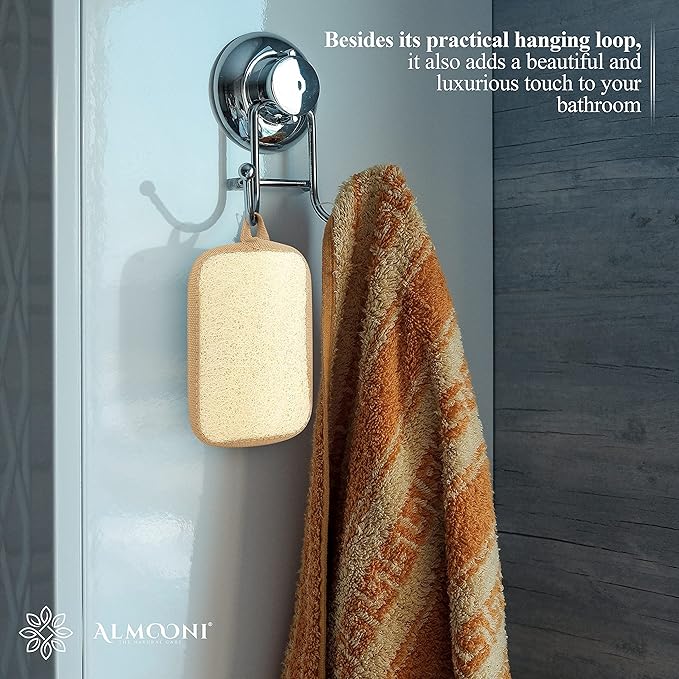 Almooni Premium Egyptian Exfoliating Loofah Pad Body Scrubber - Rectangular loofa Shape - Made with Natural Egyptian Shower lufa Sponge That Gets You Clean, Not Just Spreading Soap (2 Pack)