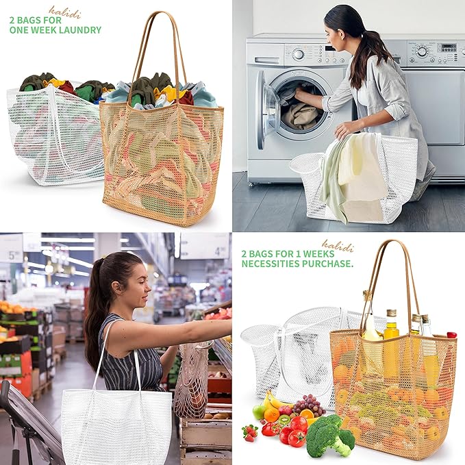 KALIDI BeachNylon Mesh Tote Bag, Casual Tote Bag Hobo Women Foldable MAX 23L Shoulder Bag For Beach Picnic Vacation