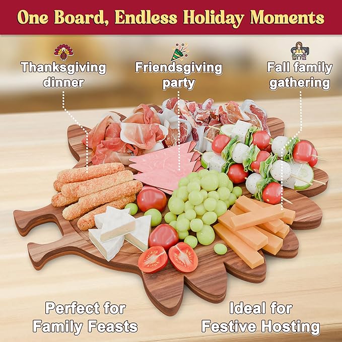 New – Turkey Charcuterie Board – Acacia Wood Turkey Shaped Cutting Board (15x13in) Thanksgiving Serving Tray, Fall Cheese Board, Autumn Platter, Wooden Serveware & Thanksgiving Kitchen Decor Gift