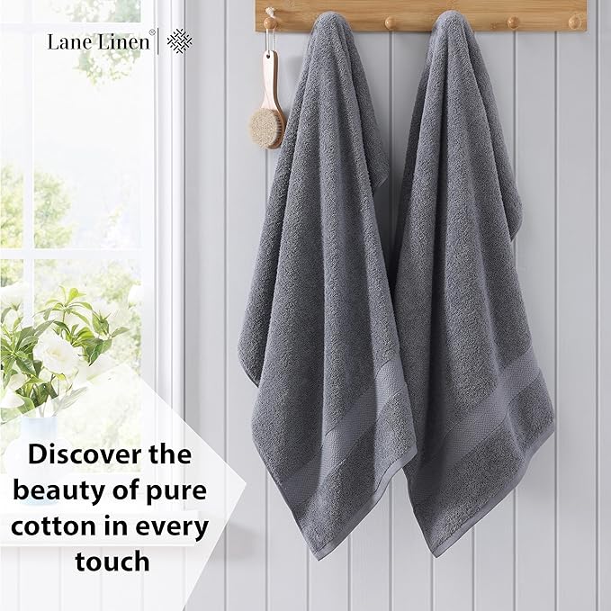 LANE LINEN 100% Cotton 2 Pack Bath Sheets (35"x66") - Ring Spun, Extra Large Cotton Bath Towels Set - Quick Dry, Soft & Absorbent Oversized Towel Set - Remains Soft After Multiple Washes - Cool Grey