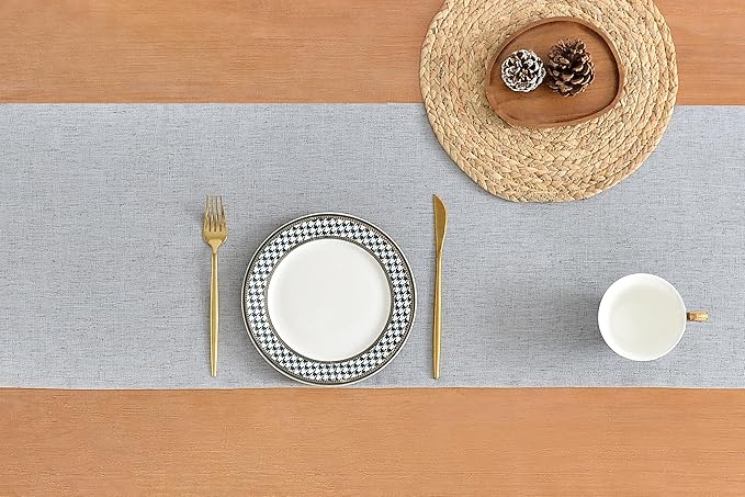 Wracra Linen Style Table Runner, Table Runners 48 Inches Long,Silver Grey,13x48