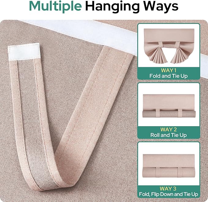 HOMEIDEAS 100% Blush Pink Linen Blackout French Door Curtains, Privacy Door Window Curtains, 26 X 72 Inch Room Darkening Blinds, Thermal Insulated Shades for Bedroom, 1 Panel