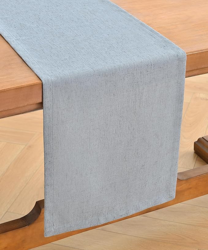 Wracra Linen Style Table Runner, Rustic Farmhouse Chambray Dusty Blue Table Runners 72 Inches Long, Handcrafted Table Runner for Fall, Winter - Everyday Use and Machine Washable