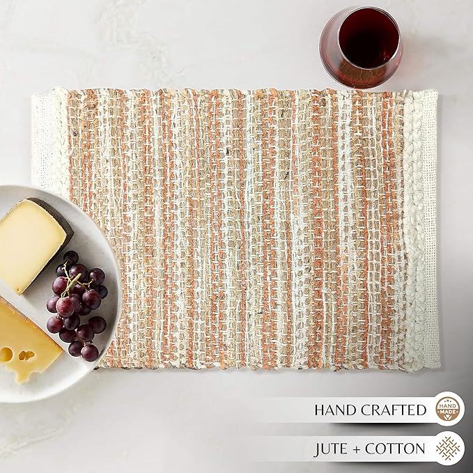 Hausattire Woven Table Placemats Set of 4 - Rust, Jute Boho Outdoor Table Mats for Kitchen Dining Decoration | Easy Clean Heat Resistant Farmhouse Dinner Placemat for Thanksgiving Decor - 13x19 Inch