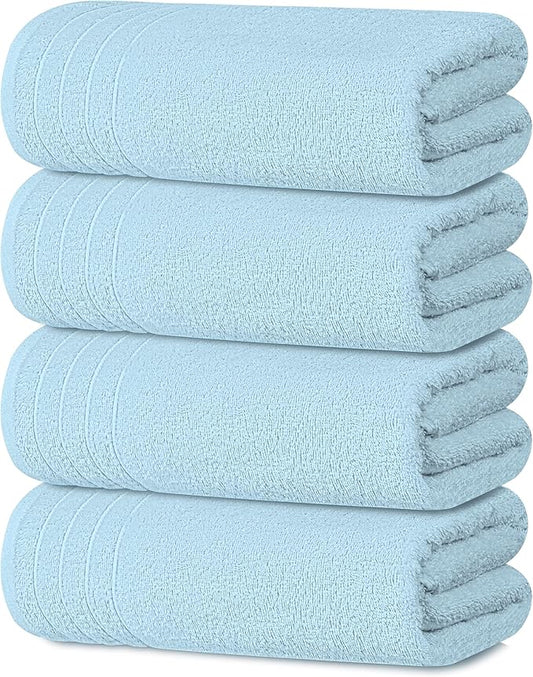 Tens Towels Pack of 4 Extra Large Bath Towels 30 x 60 Inches, 100% Cotton, Larger & Lighter Weight, Quicker to Dry, Super Soft and Absorbent, Perfect for Bathroom, Sky Blue