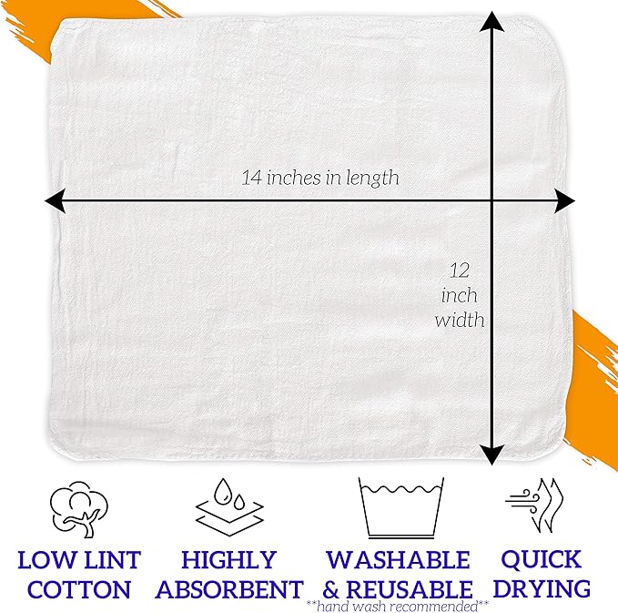 GREEN LIFESTYLE White Shop Towels 12x14, 150 Pack - 100% Cotton Super Absorbent & Durable Shop Rags, Reusable Shop Rags Bulk, Multipurpose Cleaning Towels for Automobiles, Industries, Garage and Home